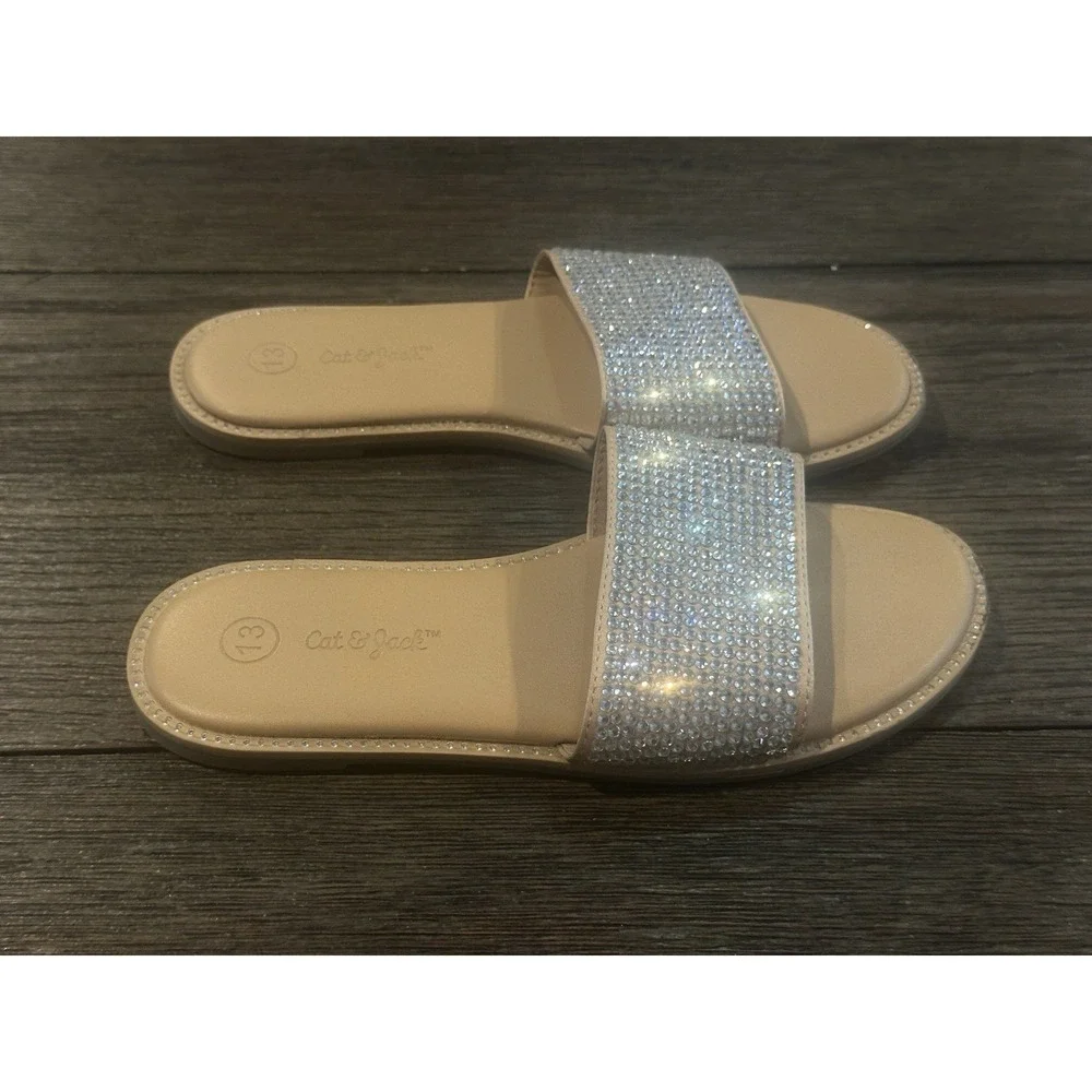 Cat & Jack Girls Rhinestone Slide Sandals size 13 princess girly sparkly glamour